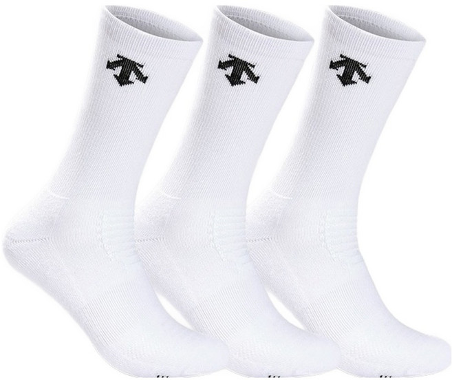 데상트 남성용 스포츠 파일 심플 장목양말 3켤레 세트, 화이트, 1세트