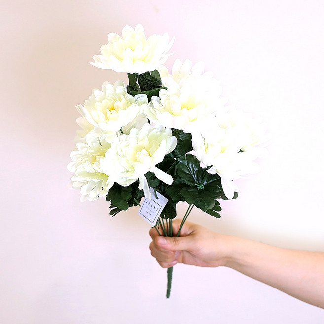 조아트 조화 인테리어 성묘 꽃다발 부쉬 국화 10p, 크림, 3개