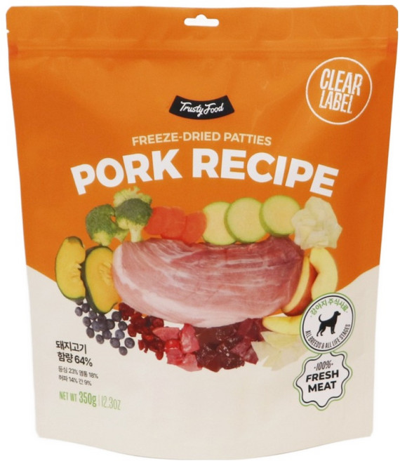 트러스티푸드 강아지 동결건조 사료 포크 패티, 350g, 1개