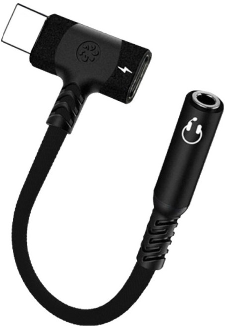 호후 USB C 타입 3.5mm 이어폰 마이크 연결 고속충전 어댑터 케이블 PD이마 듀얼후크, 블랙, 1개, 140mm