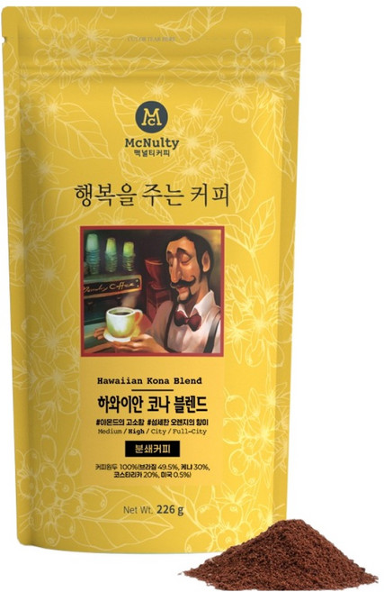 맥널티커피 하와이안 코나 블렌드 분쇄 커피 원두, 핸드드립, 226g, 1개