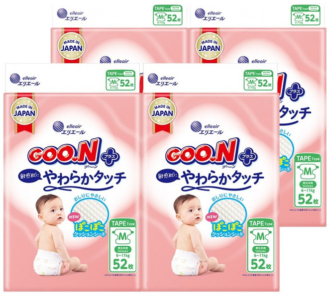 군 플러스 소프트터치 밴드형 기저귀, 중형(M), 208매