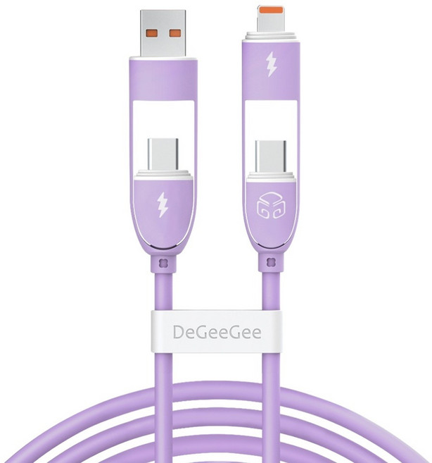 디지지 크레용 LED 60W 4IN1 초고속 멀티 충전 케이블, 1개, 라벤더퍼플, 0.7m