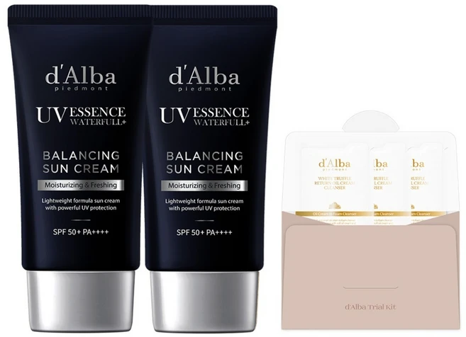 달바 올인원 워터풀 밸런싱 선크림 SPF50+ PA++++ 50ml 2p +세럼 클렌저 9ml, 1개 - 쿠팡