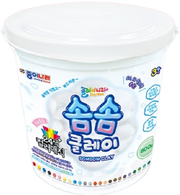 클레이나라 솜솜클레이 800g + 컬러매직 4종 x 20g 세트, 흰색 + 검정 + 빨강 + 노랑 + 파랑, 1세트