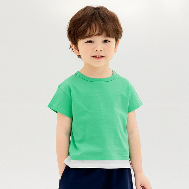 유니프랜드 아동용 레이어드 5부 면 반팔 티셔츠