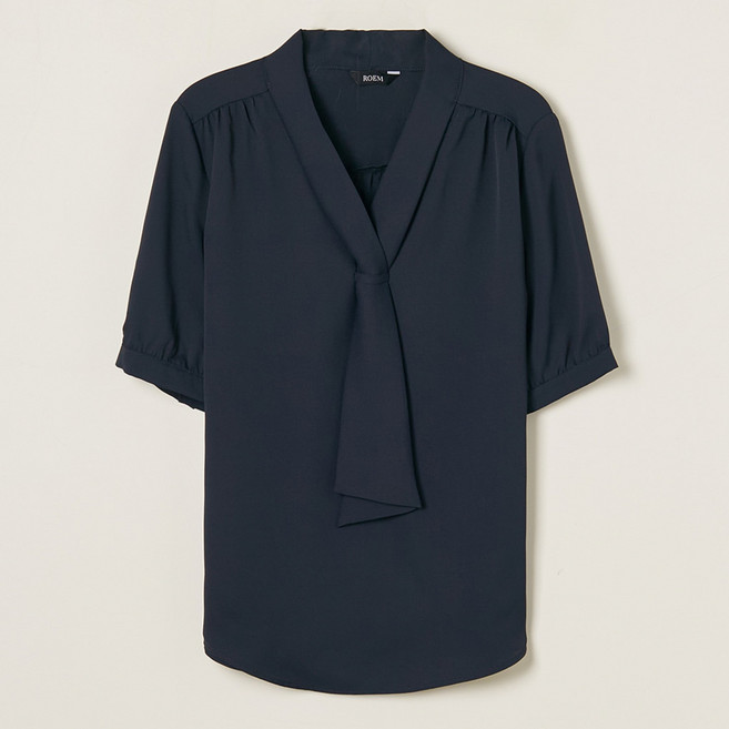 로엠 여성용 베이직 반팔 고정타이 블라우스