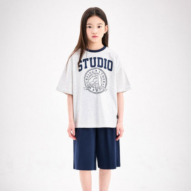 젤리스튜디오 아동용 빅레터링 배색 반팔 상하복 세트