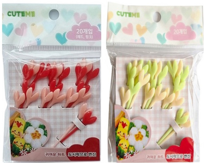 큐트미 도시락 하트픽 레드 10p + 핑크 10p MP212 + 그린 10p + 옐로우 10p MP322 B039 세트, 1세트