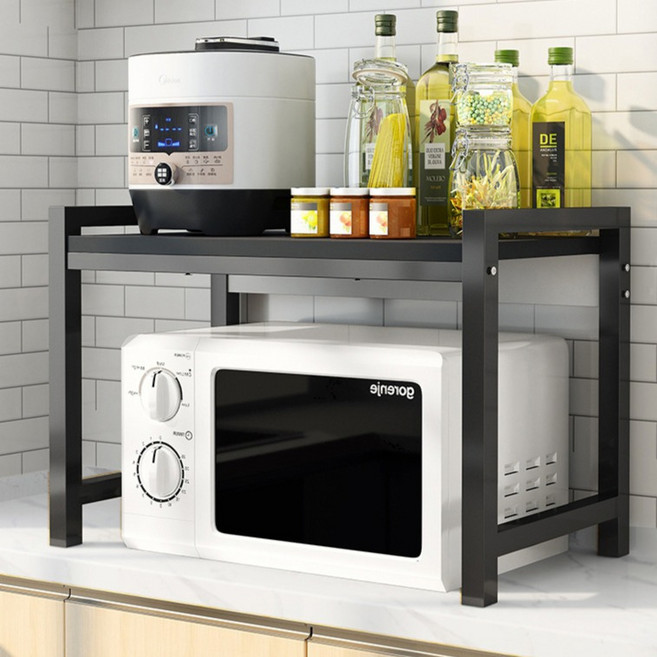 레디박스 공간활용 슬림 전자레인지 선반, 블랙, 2단