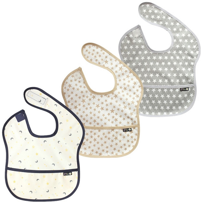 플리에 유아용 방수 이유식 턱받이 멀티팩 3종 세트, 별달, 베이지별, 그레이흰별, 1세트