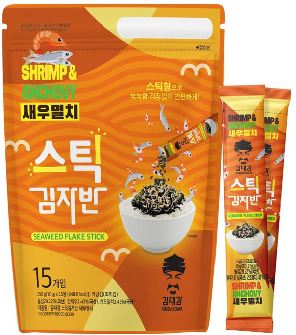김대감 스틱 김자반 새우멸치 15p, 150g, 1개