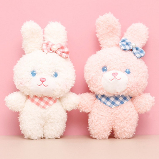 아이끌레 스카프 아기토끼 봉제인형 키링 2종 세트, 12cm, 화이트, 핑크, 1세트