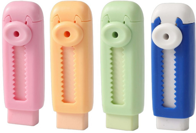 모디안 귀여운 커터칼 모양 지우개 2.5 x 8 cm 4종 세트, 혼합색상, 1세트