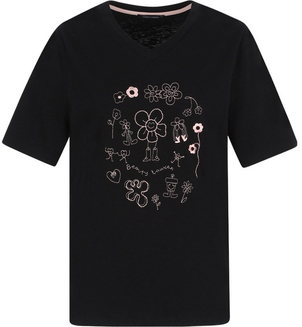 Olivia Lauren 女款刺繡圖案V領棉質T恤 VVBAS5M3481