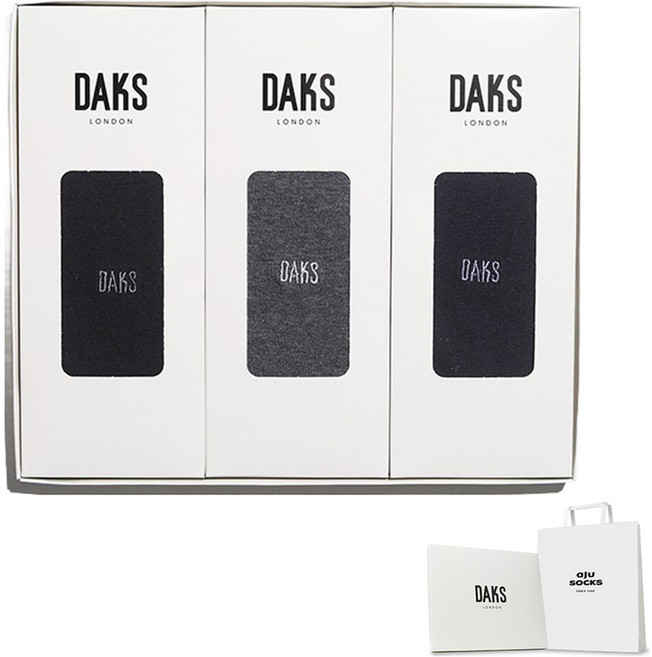 닥스 남성용 신사 프리미엄 장목 무지자수 3족 양말 선물세트 + 쇼핑백