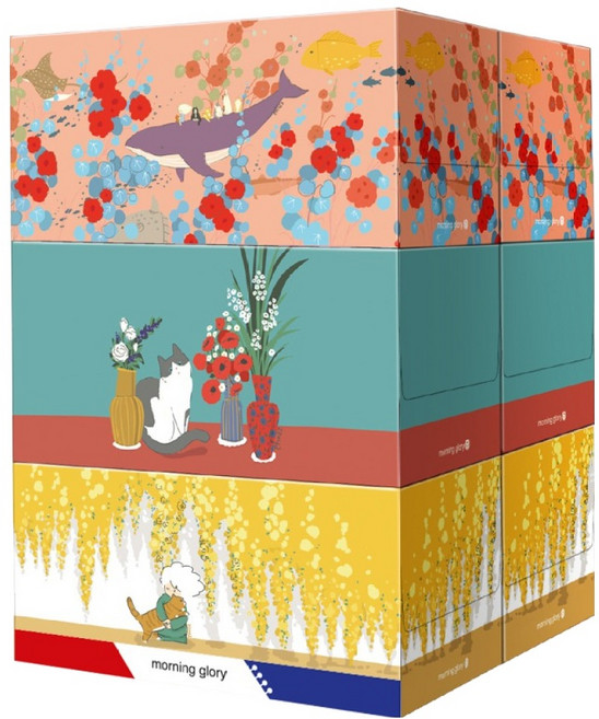 모닝글로리 아트 프리미엄 천연펄프 미용티슈 2겹 3종 x 2p 세트, 250매, 1세트