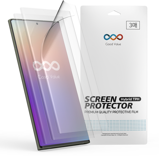 굿밸류 하이브리드 TPH 고광택 쉴드 휴대폰 액정보호필름 3p 세트, 1세트