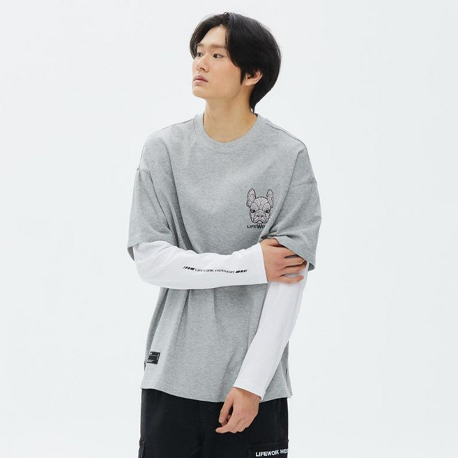 라이프워크 남성용 라독 레이어드 오버핏 면 긴팔 티셔츠