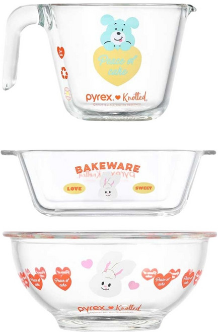 파이렉스 노티드 계량컵 250ml + 디쉬 580ml + 믹싱볼 880ml 세트, 투명, 1세트