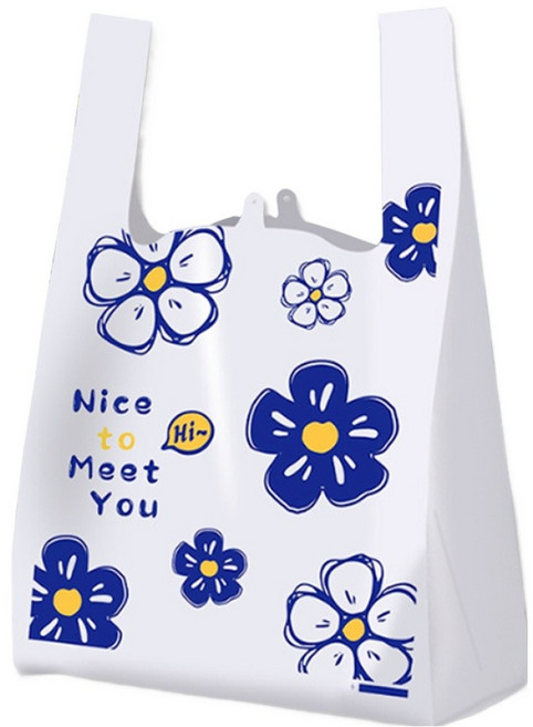 아이엔피 양날 손잡이 비닐봉투 블루 플라워 대 28 x 42 x 13 cm, 50개