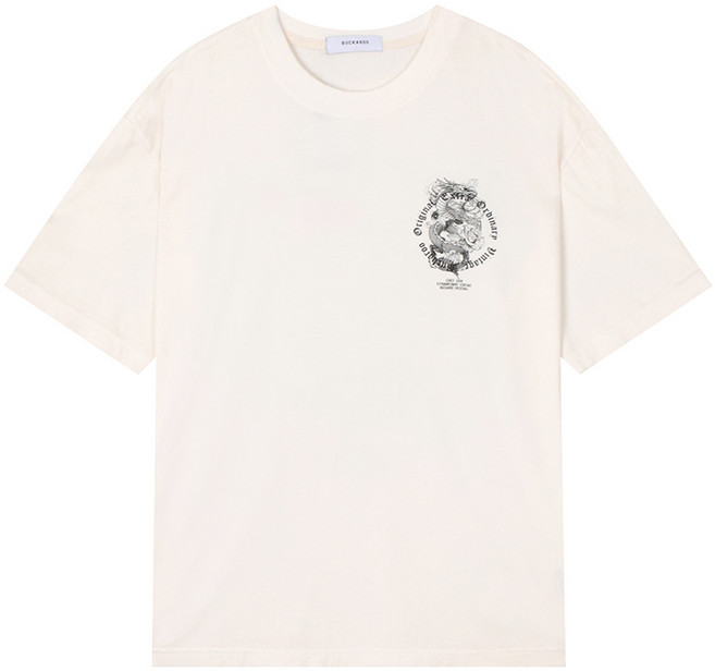 버커루 남성용 루즈핏 드래곤 아트웍 반팔 티셔츠