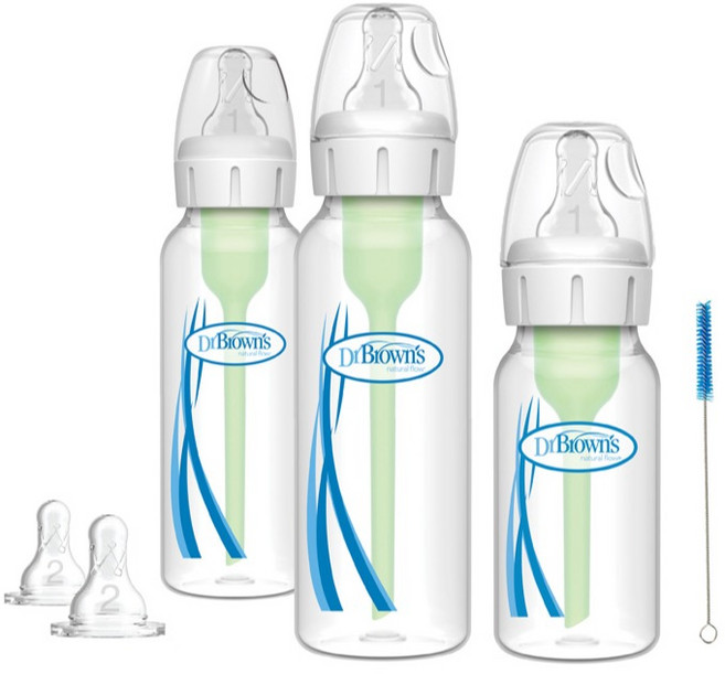닥터브라운 신생아 내로우넥 PP젖병 x 2p + 1단계 젖꼭지 3p + 2단계 젖꼭지 2p + 세척솔 스타터 키트 세트, 120ml, 1세트