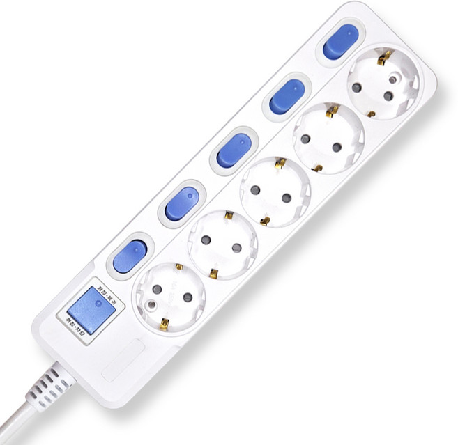 탭스온 멀티탭 접지 16A 메인스위치 개별 5구, 화이트, 1개, 5m