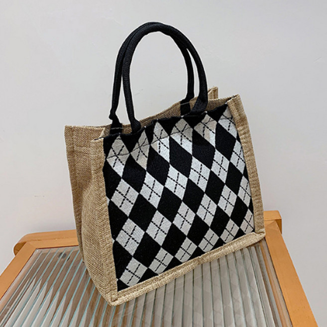 알로데 아가일 패턴 라탄 가방