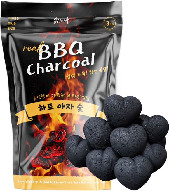숯모아 감성 가득 하트 야자 숯, 3kg, 1개