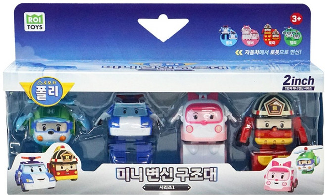 로이토이즈 미니 변신 구조대 시리즈 1 폴리 + 엠버 + 로이 + 헬리 로봇 세트, 혼합색상, 1세트