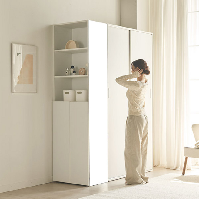 스칸디아 모어빅 키큰 전신거울 선반장 2100 선반 400 + 거울 좌측형 세트 방문설치, 화이트