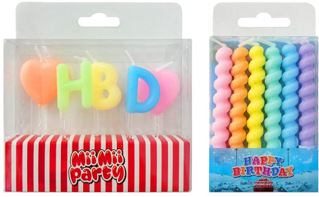 미미파티 해피벌스데이 알파벳 생일 뚱보 꼬불 케이크 초 2종 세트, 파스텔, 1세트