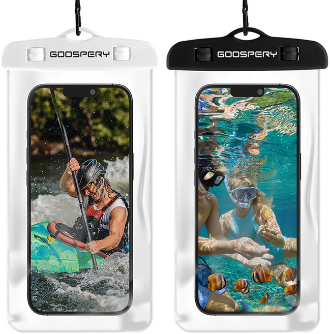 구스페리 컬러 물놀이 핸드폰 방수팩 2p, 블랙, 화이트, 1세트