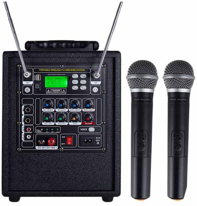 GRACE 충전 이동형 무선 휴대용 블루투스 스피커 + 무선 마이크 2p 세트 EG-153, 블랙