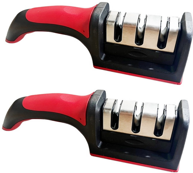 고급 가정용 3단 칼갈이 샤프너, 레드, 2개