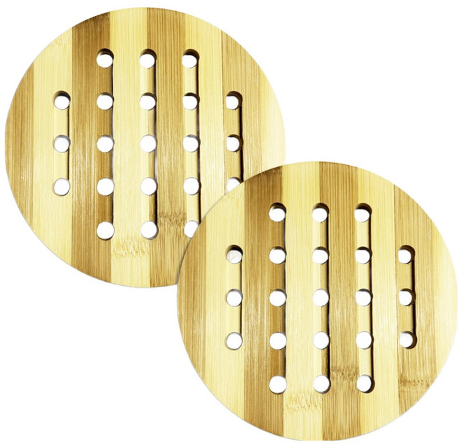 대나무 원구멍 냄비받침, 원목, 2개