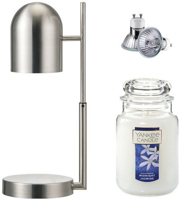 더스윗 타이머 높이조절 유로 캔들워머 + 양키캔들 라지자 + 전구 2p 세트, 실버(캔들워머), 미드나잇자스민