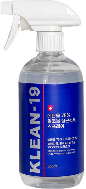 KLEAN 19 에탄올 75% 알코올 살균소독 스프레이, 1개, 500ml