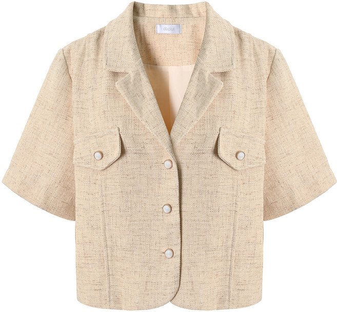 에이비플러스 여성용 단추 포인트 린넨 블랜드 반팔 자켓 LSY2MJ91