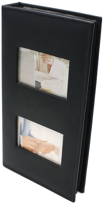 오피스코어 대용량 스탠드형 가죽 포켓 포토앨범 두칸형 15.2cm, 블랙, 300매