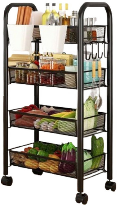 원티크 다용도 정리 수납 이동식 트레이, 블랙, 4단