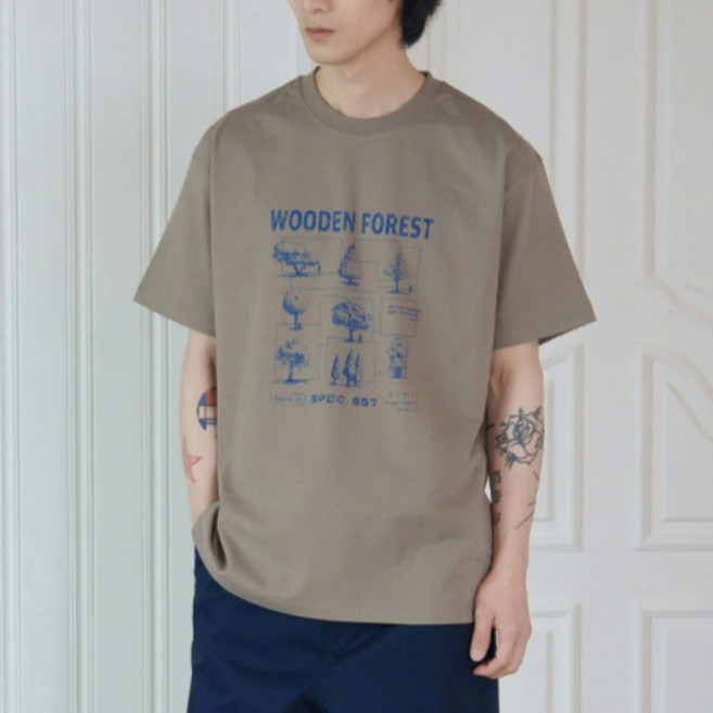 카멜워크 남성용 통기성 우든 포레스트 반팔티셔츠