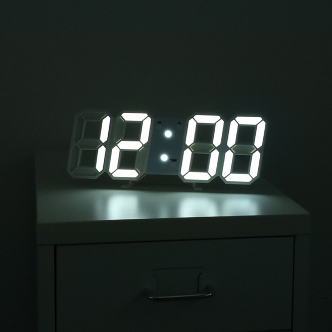 연하 LED 무소음 디지털 벽시계 탁상시계, 화이트