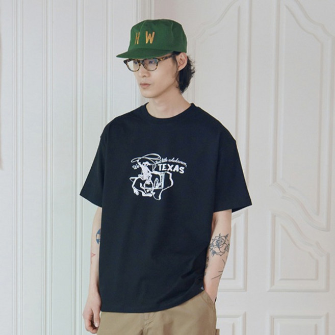 카멜워크 남성용 통기성 텍사스 카우보이 반팔티셔츠