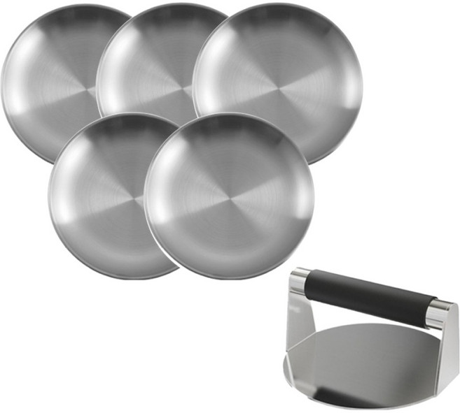 햄버거 패티프레스 + 접시 5p 세트 실버, 1세트