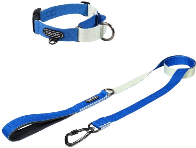 분독 강아지 오리지널리쉬 리드줄 + 카라비너 마틴게일 목줄 세트, 크림블루, 1세트