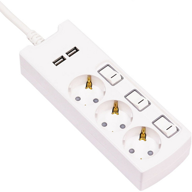 써보니 USB 2포트 개별스위치 멀티탭 3구, 2m, 화이트, 1개