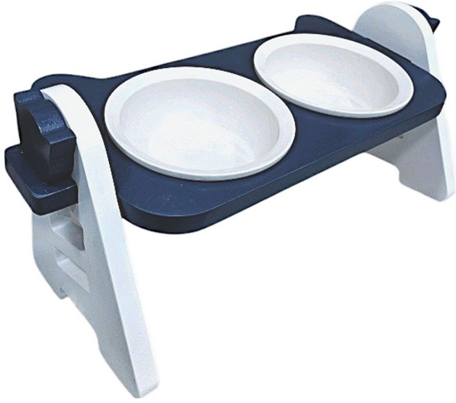 모나지오 반려동물 닥터 키높이조절 원목식기, 다크블루화이트, 1개