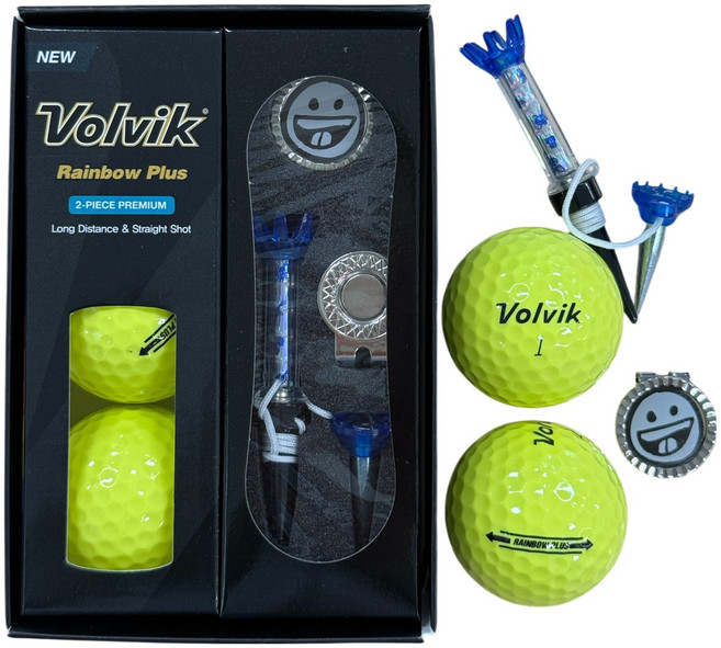 볼빅 레인보우 플러스 골프공 2피스 3구 + 자석티 + 볼마커 + 클립 세트, 11옐로우, 1세트